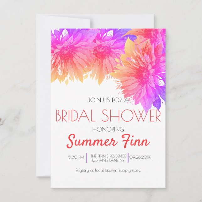 Neon Bright Summer Sunflower Bridal Shower Invite (Front)