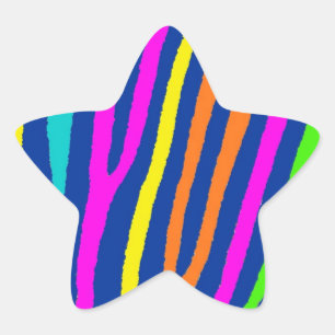 Neon bright zebra stripes star seal stickers
