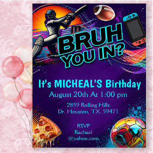 Neon Bruh You In? Sports Birthday Invitation
