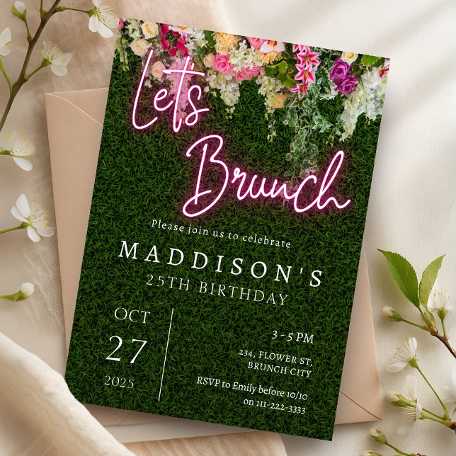 Neon Brunch Floral Backdrop Garden Birthday Party Invitation (Neon Brunch Floral Backdrop Garden Party Birthday Invitation)