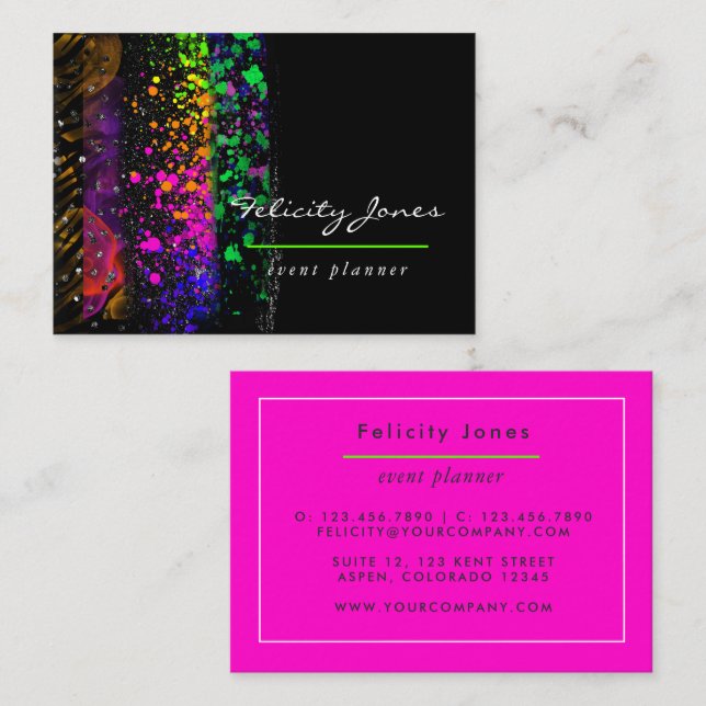 Neon Brush Strokes Business Card (Front/Back)