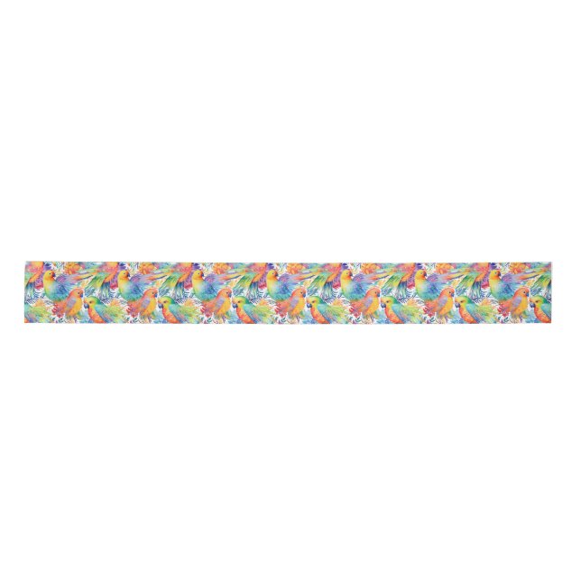 Neon budgies pattern satin ribbon (Front)
