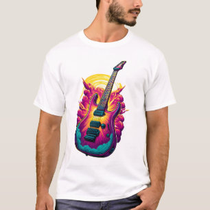 Neon Burst Electric Guitar Artwork T-Shirt