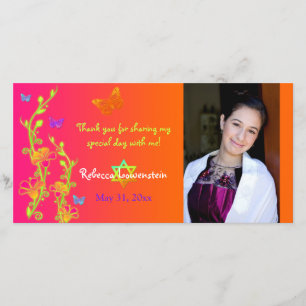 Neon Butterflies & Flowers Photo Thank You Card 2