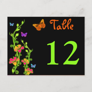 Neon Butterflies & Flowers Table Number Post Card