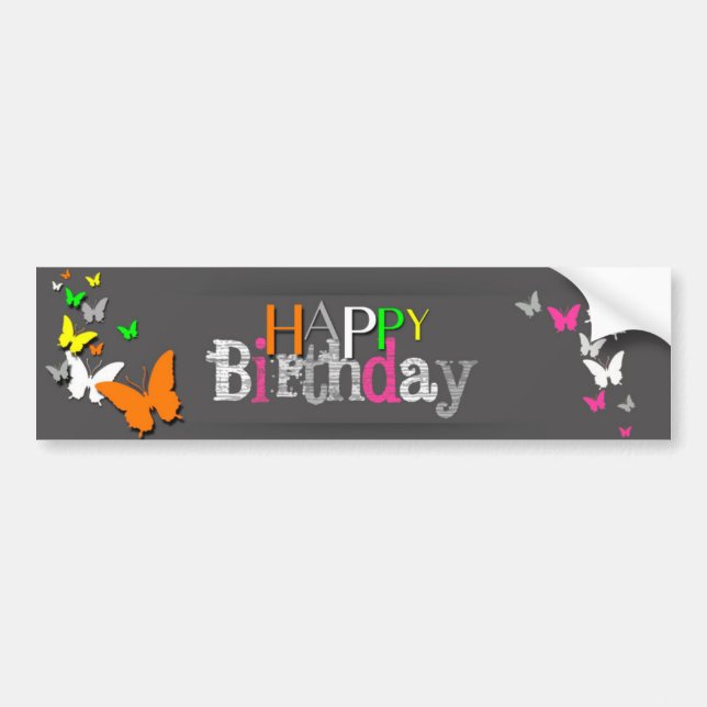 Neon Butterflies Happy Birthday - Bumper Sticker (Front)