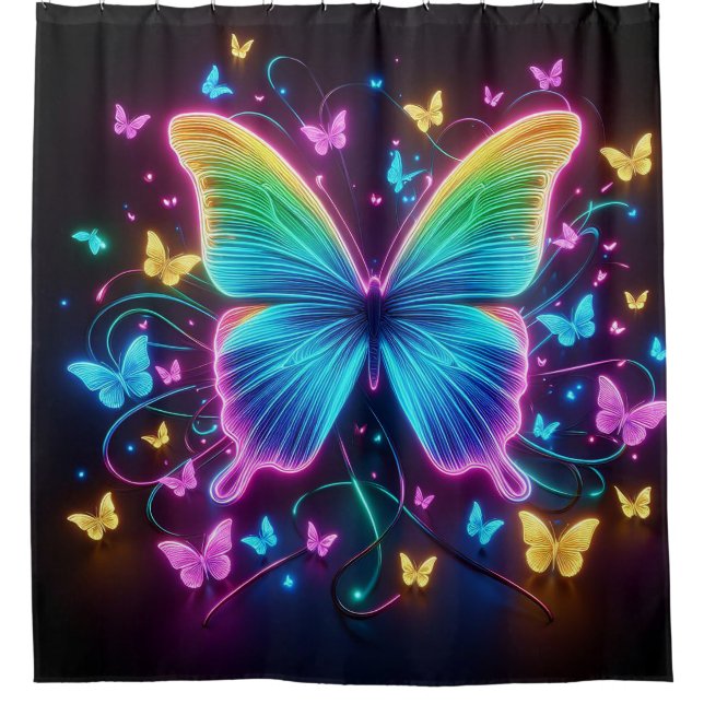 Neon Butterflies Shower Curtain (Front)