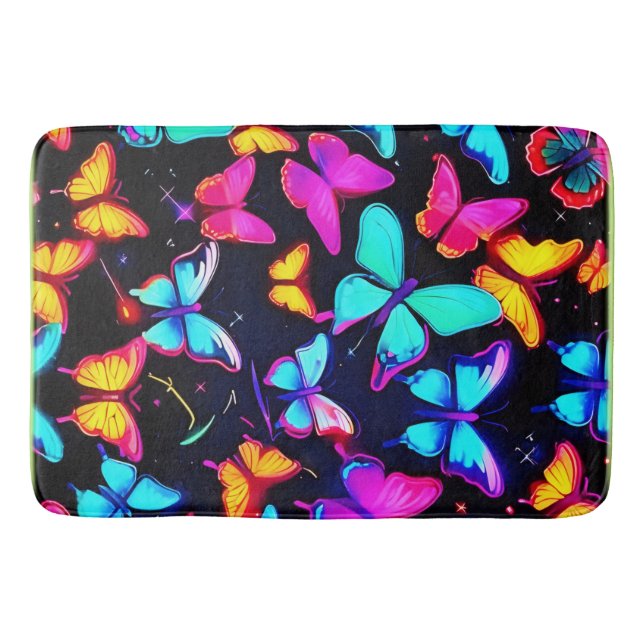Neon Butterfly Pattern Bath Mat (Front)