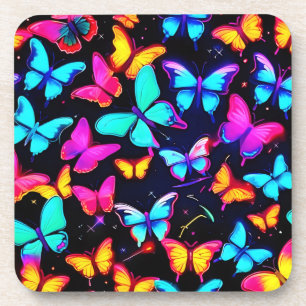 Neon Butterfly Pattern Coaster