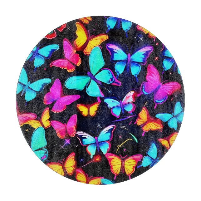 Neon Butterfly Pattern Cutting Board (Front)