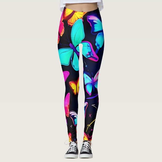 Neon Butterfly Pattern Leggings (Front)