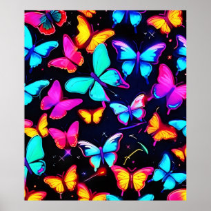 Neon Butterfly Pattern Poster
