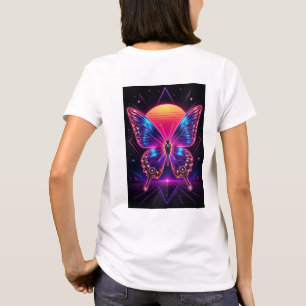 Neon Butterfly Synthwave Sunset Art T-Shirt