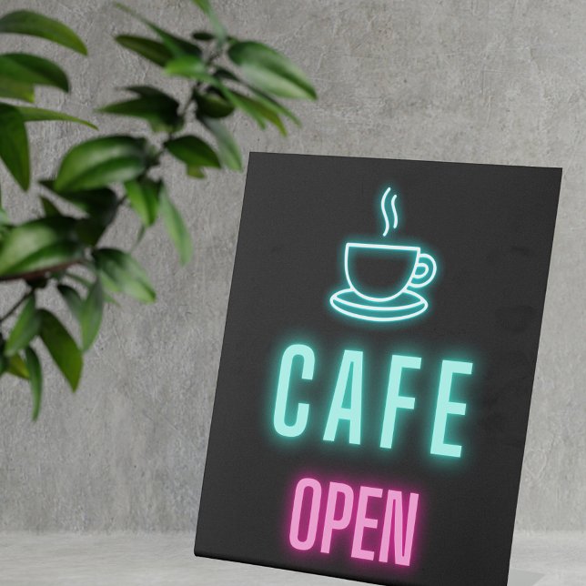 Neon Cafe Open Business Pedestal Sign (Creator Uploaded)