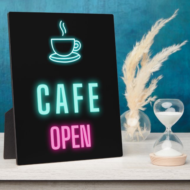 Neon Cafe Open Coffee Bar Countertop Sign Plaque (Side)