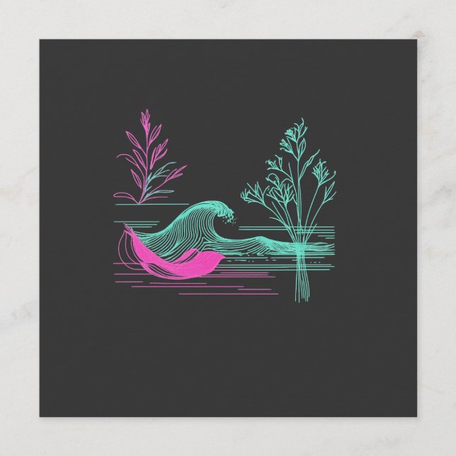 NEON CALM – Retro Wave & Botanical Line Art Invitation (Front)