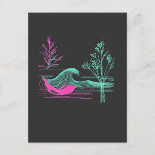 NEON CALM – Retro Wave & Botanical Line Art Postcard