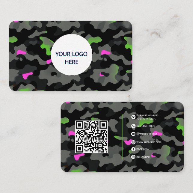 Neon Camo  – Fully Customisable & Bold Design Business Card (Front/Back)