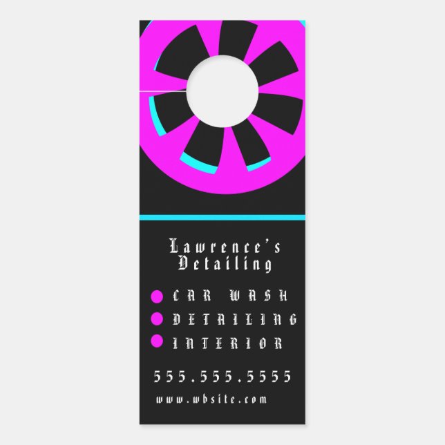 Neon Car Wash Interior Designer Rim Logo Door Hanger (Front)