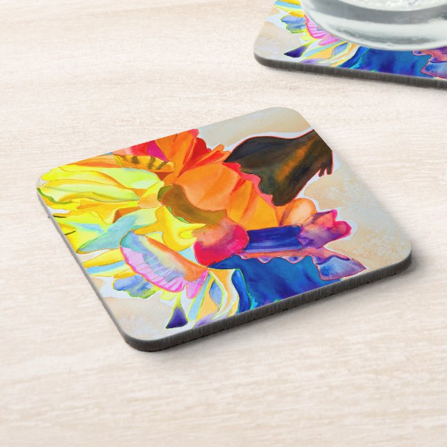 Neon Carnation watercolor flower Coaster (Left Side)
