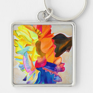 Neon Carnation watercolor flower Key Ring