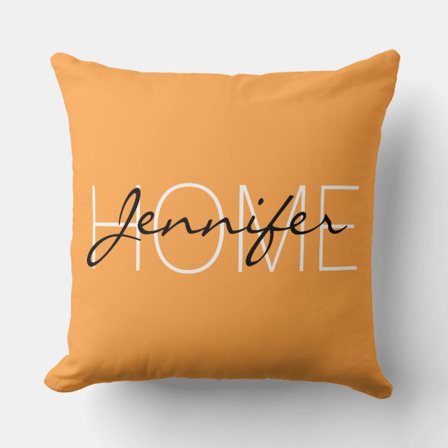 Neon carrot colour home monogram cushion (Front)