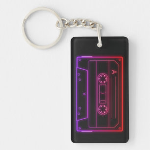 Neon Cassette Key Ring, Purple Red Retro Vaporwave Ring