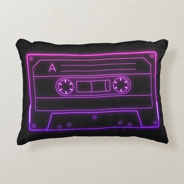 Neon Cassette Tape Retro Aesthetic Throw Pillow (Front)