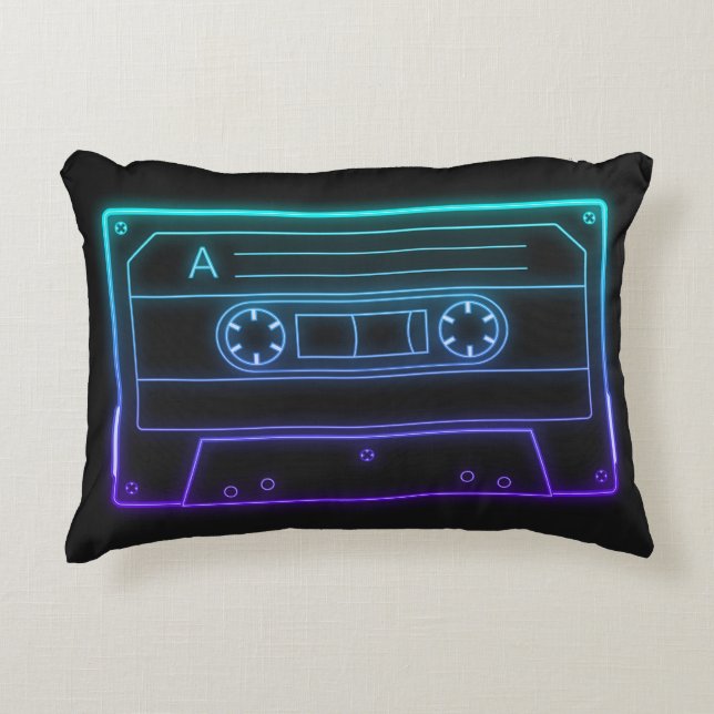 Neon Cassette Tape Retro Aesthetic Throw Pillow (Front)
