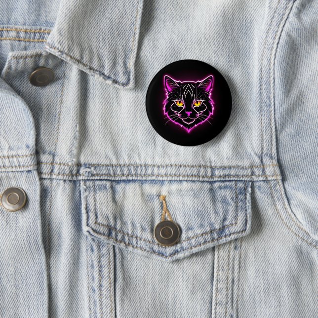 Neon cat 6 cm round badge (In Situ)