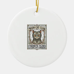 Neon Cat Club Cat Cyberpunk Vintage Vector Art Shi Ceramic Tree Decoration