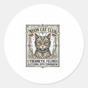 Neon Cat Club Cat Cyberpunk Vintage Vector Art Shi Classic Round Sticker