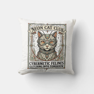 Neon Cat Club Cat Cyberpunk Vintage Vector Art Shi Cushion