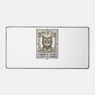 Neon Cat Club Cat Cyberpunk Vintage Vector Art Shi Desk Mat