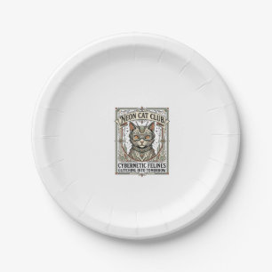 Neon Cat Club Cat Cyberpunk Vintage Vector Art Shi Paper Plate