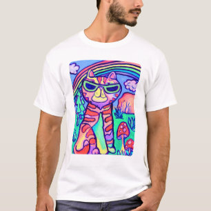  Neon Cat Cool Art Painting Fun Design T-Shirt