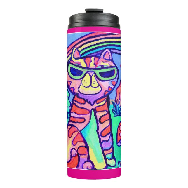  Neon Cat Cool Art Painting Fun Design Thermal Tumbler (Front)