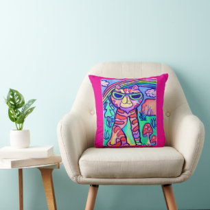  Neon Cat Cool Painting Fun Wild Art Cushion