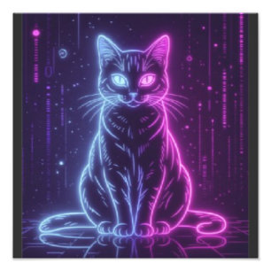 **Neon Cat Design – Glowing Futuristic Feline Art* Photo Print