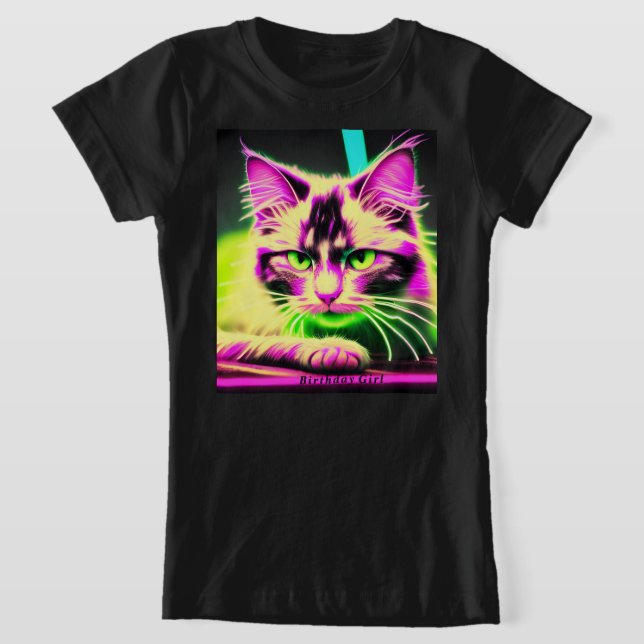 Neon Cat Feline Fiesta Teen Girl Birthday  T-Shirt (Laydown)