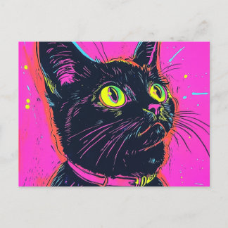 Neon cat greeting card