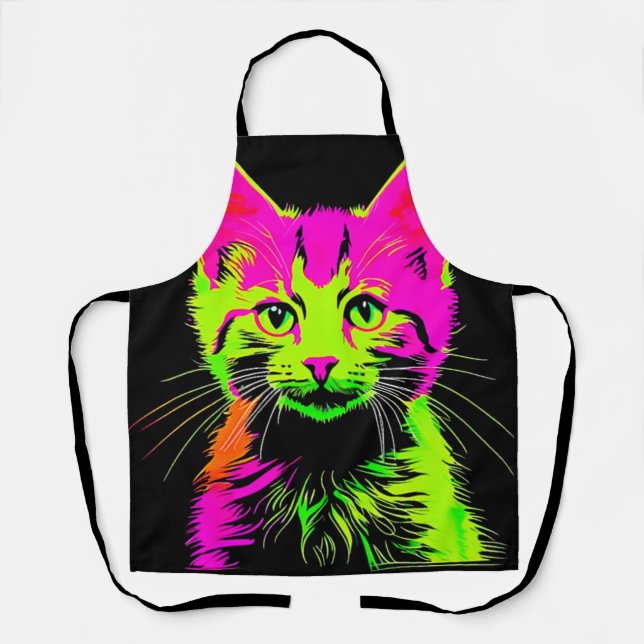 Neon Cat Portrait Apron (Front)