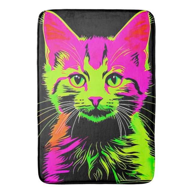 Neon Cat Portrait Bath Mat (Front Vertical)