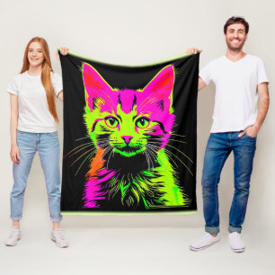 Neon Cat Portrait Fleece Blanket