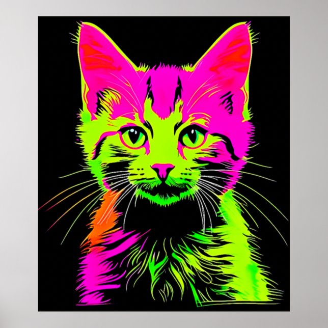 Neon Cat Portrait Poster (Front)