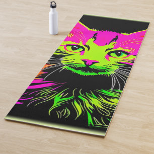 Neon Cat Portrait Yoga Mat