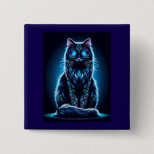 Neon Cat Vivid Background-97948 15 Cm Square Badge (Front)