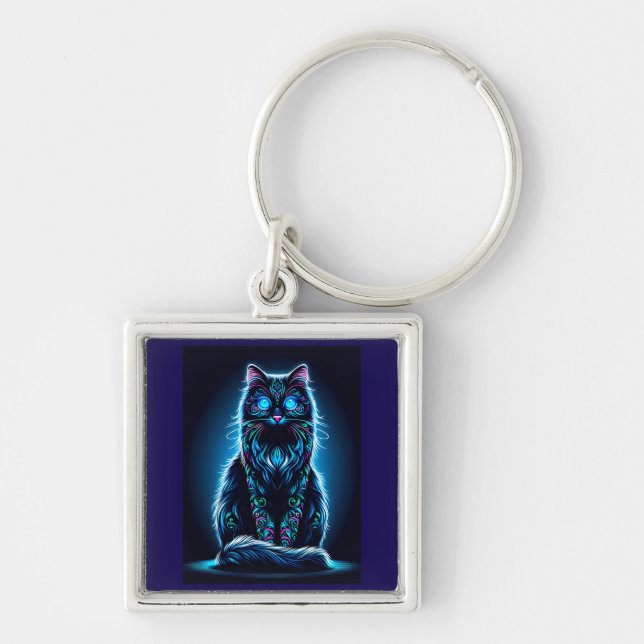 Neon Cat Vivid Background-97948 Key Ring (Front)