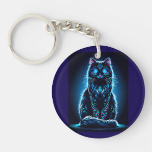 Neon Cat Vivid Background-97948 Key Ring