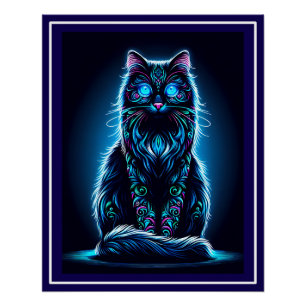 Neon Cat Vivid Background-97948 Poster